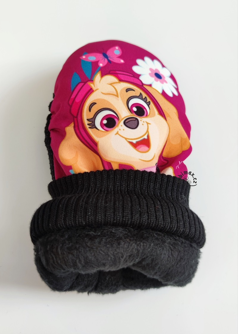 Dívčí zimní rukavice TLAPKOVÁ PATROLA palčáky - tmavě růžové M2