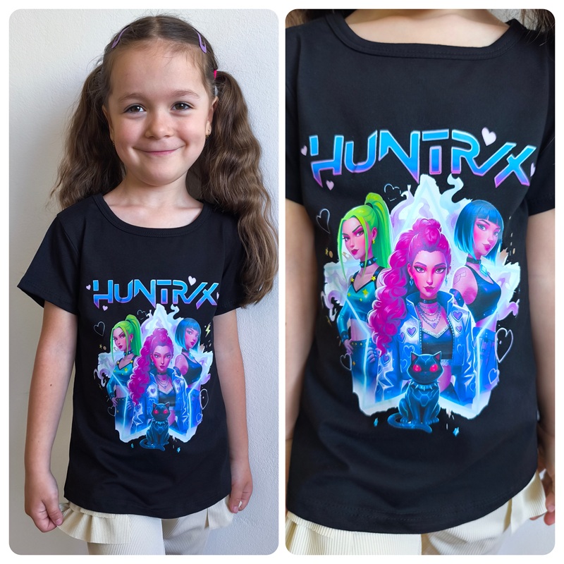 Dívčí tričko KPop Demon Hunters - HUNTRIX - černé KR M2