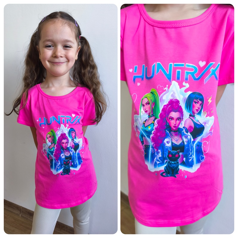 Dívčí tričko KPop Demon Hunters - HUNTRIX - růžové KR M2