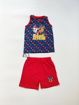 Chlapecký letní komplet TLAPKOVÁ PATROLA modro-červený