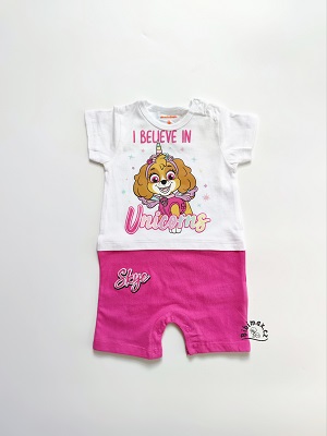 Kojenecký letní overal TLAPKOVÁ PATROLA růžový