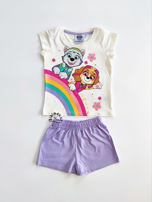 Dívčí letní pyžamo/komplet TLAPKOVÁ PATROLA béžovo-fialové