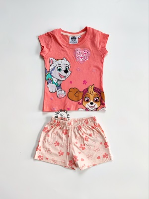 Dívčí letní pyžamo/komplet TLAPKOVÁ PATROLA lososové