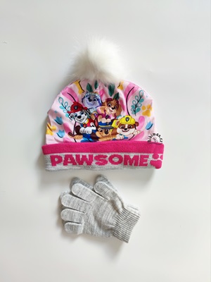 Dívčí zimní čepice s rukavicemi TLAPKOVÁ PATROLA šedá