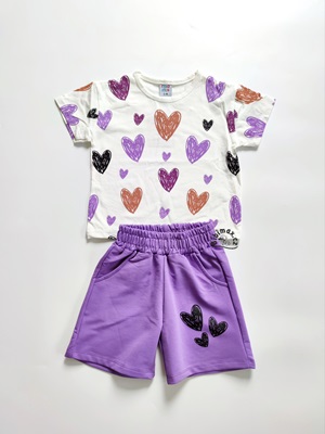 Dívčí letní komplet SRDÍČKA - fialový
