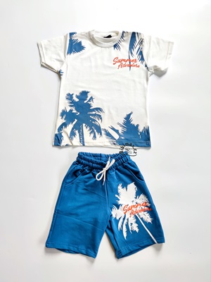 Chlapecký letní komplet PALMY bílo/modrý