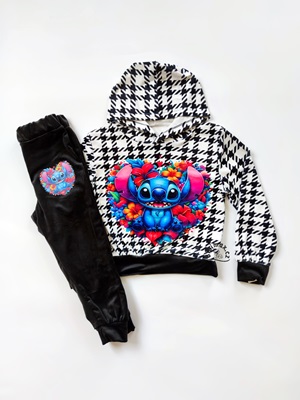 Velurová souprava STITCH bílo/černá