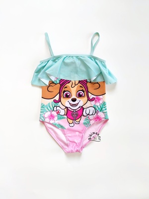 Dívčí jednodílné plavky TLAPKOVÁ PATROLA - SKY růžovo/zelenkavé