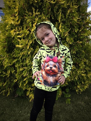 Dívčí velurová mikina Pejsek - Jorkšír - zelenkavá