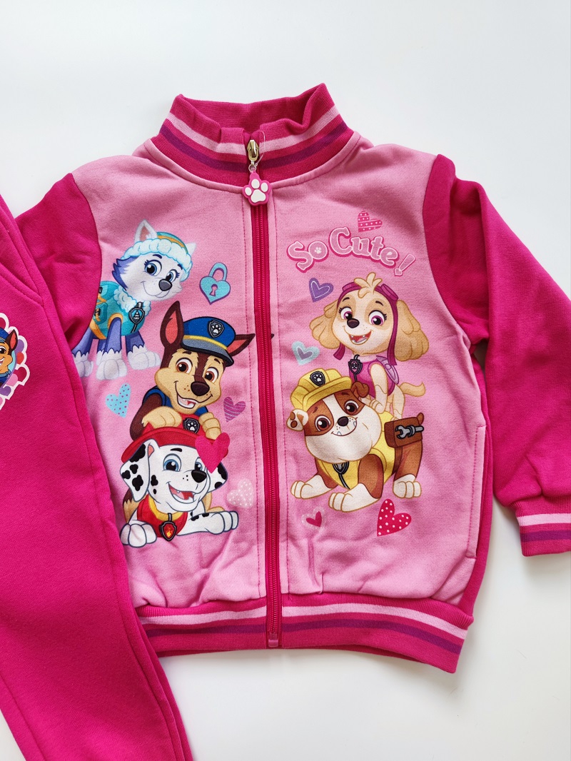 Dívčí tepláková souprava TLAPKOVÁ PATROLA tmavě růžová M2