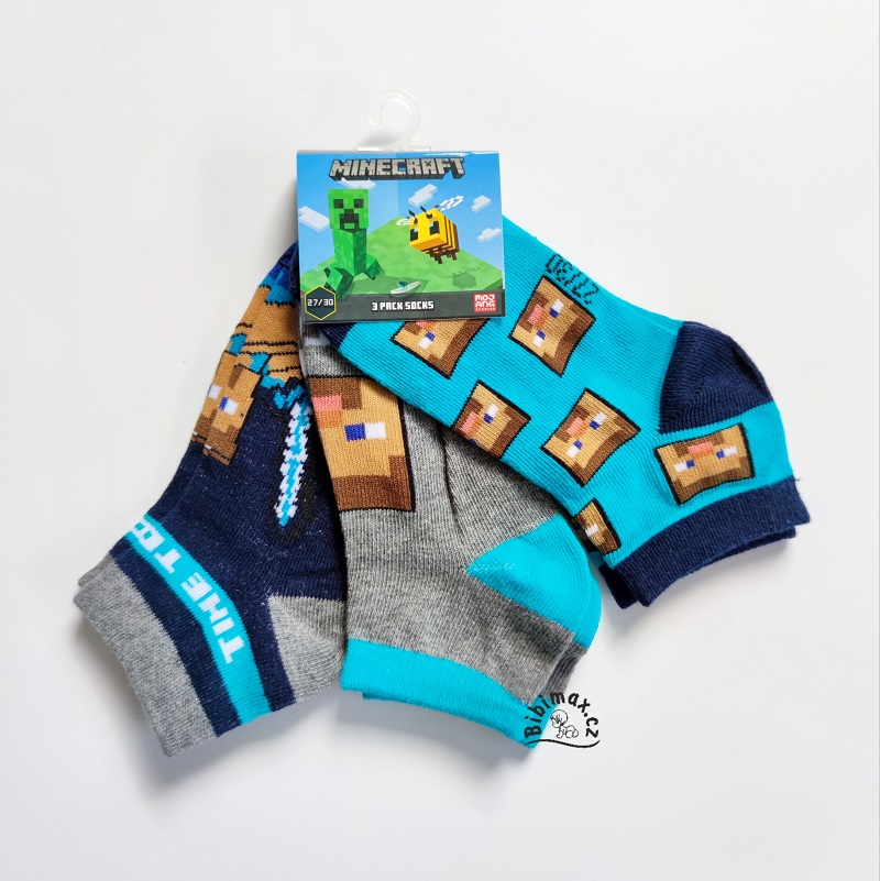 Chlapecké kotníčkové ponožky MINECRAFT 3ks - modro/šedé