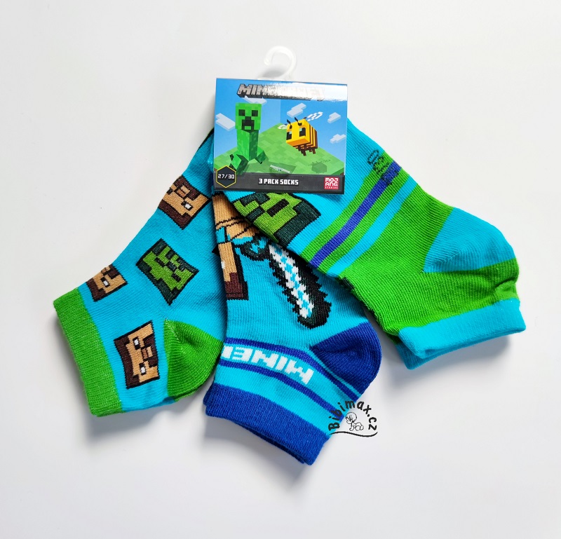 Chlapecké kotníčkové ponožky MINECRAFT 3ks - zeleno/modré