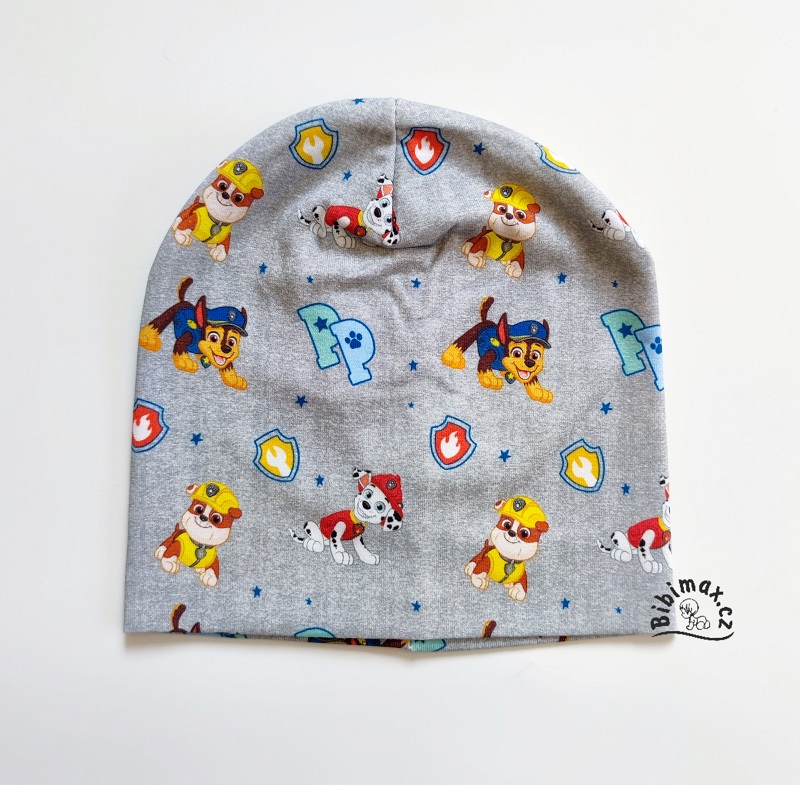 Chlapecká čepice TLAPKOVÁ PATROLA - šedá potisk