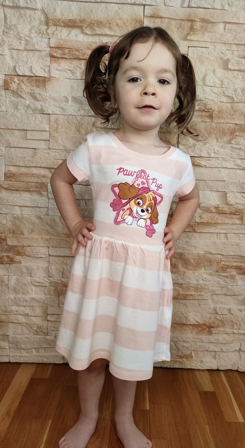 Dívčí letní šaty TLAPKOVÁ PATROLA bílo-meruňkové KR