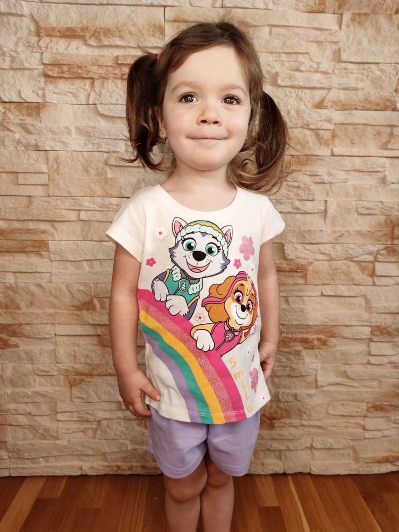 Dívčí letní pyžamo/komplet TLAPKOVÁ PATROLA béžovo-fialové