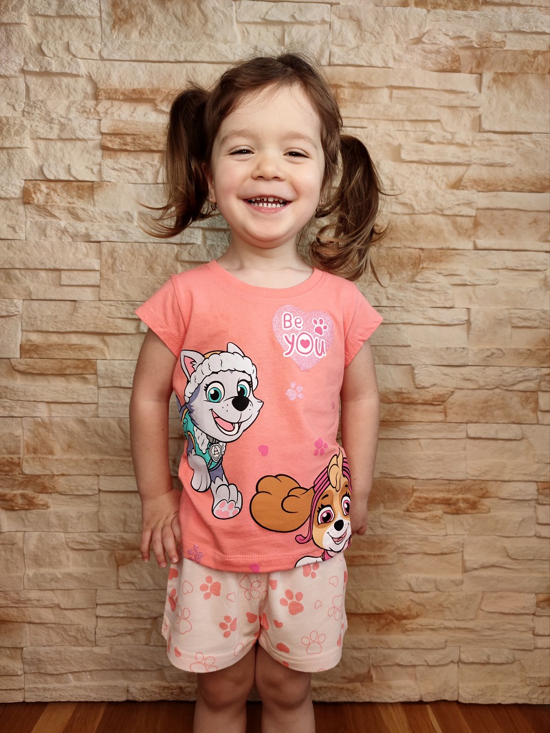 Dívčí letní pyžamo/komplet TLAPKOVÁ PATROLA lososové