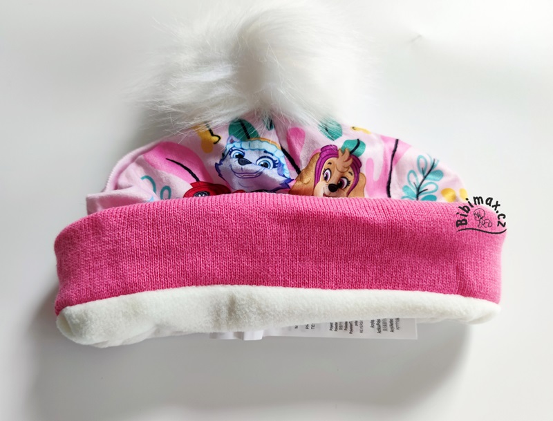 Dívčí zimní čepice s rukavicemi TLAPKOVÁ PATROLA růžová