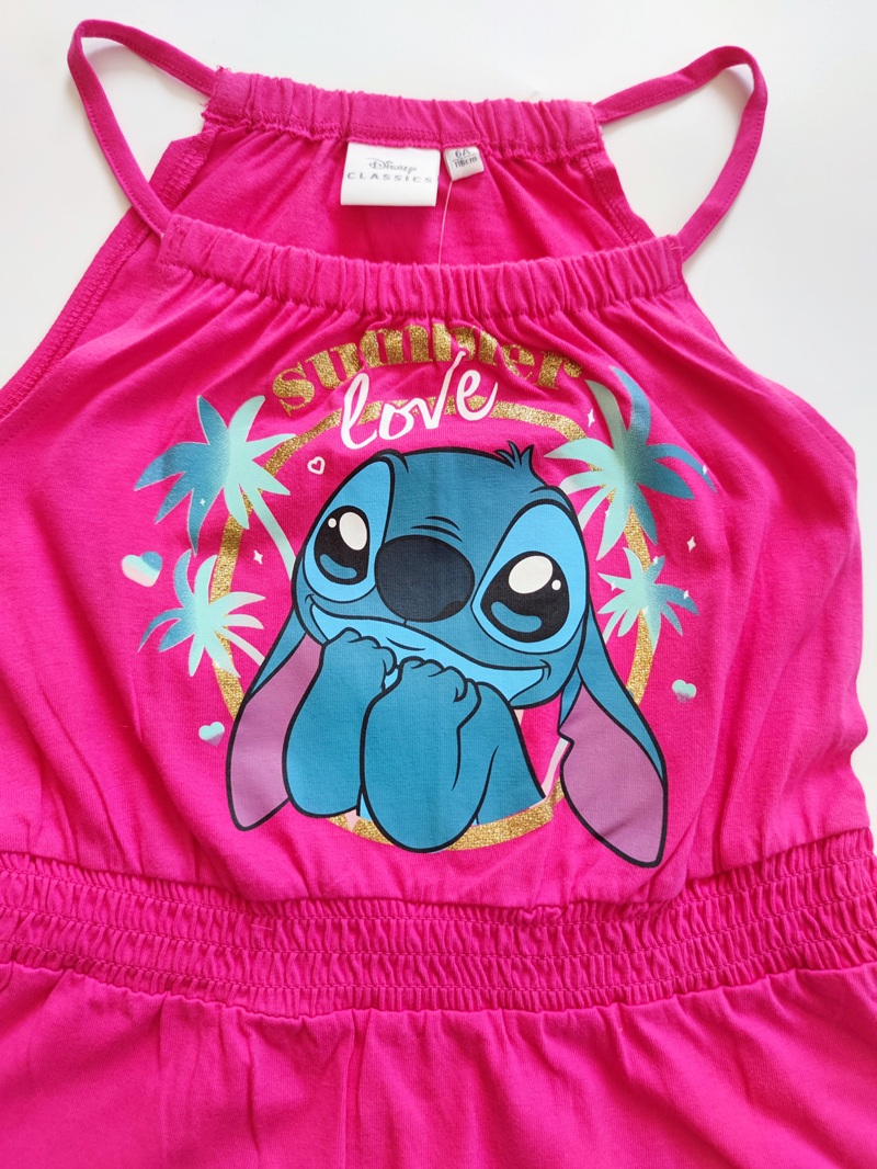 Dívčí letní šaty na ramínka STITCH růžové