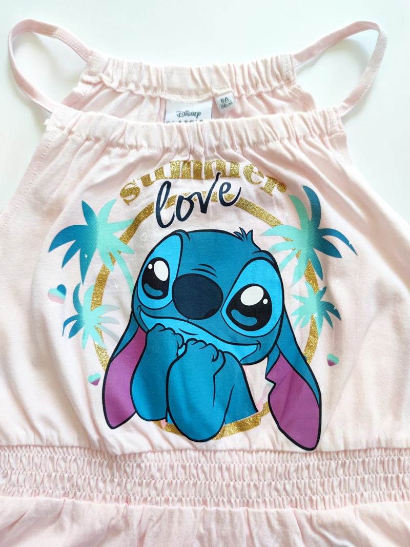 Dívčí letní šaty na ramínka STITCH světle růžové