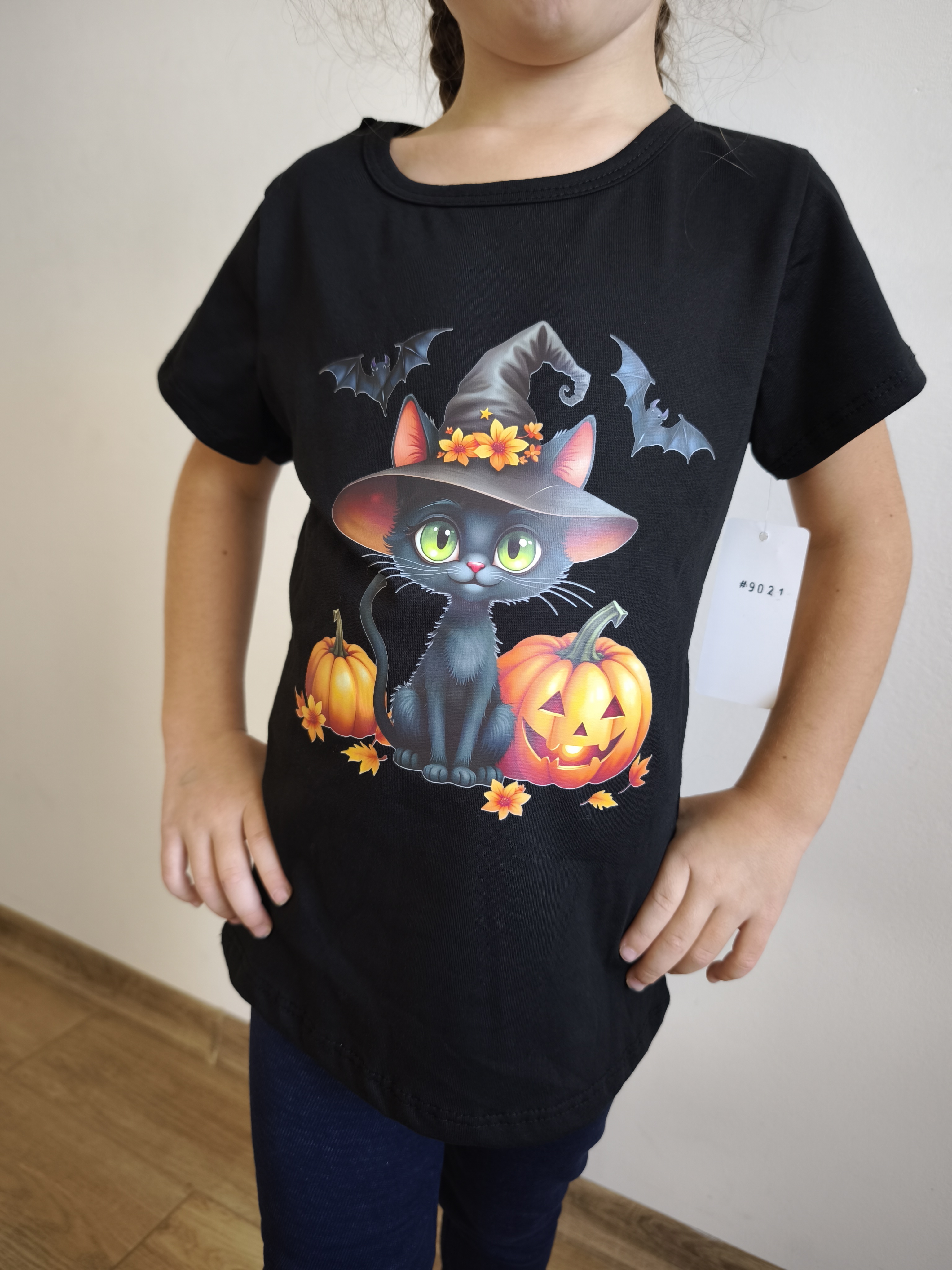 Dívčí tričko Kočka Halloween - černé