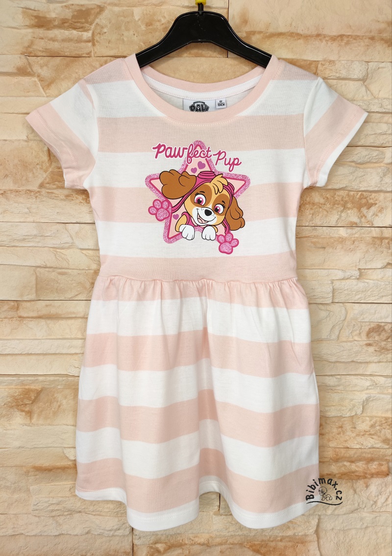 Dívčí letní šaty TLAPKOVÁ PATROLA bílo-meruňkové KR