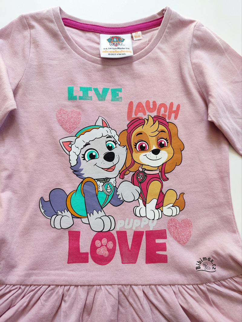 Dívčí šaty TLAPKOVÁ PATROLA - růžovo-fialkové DR