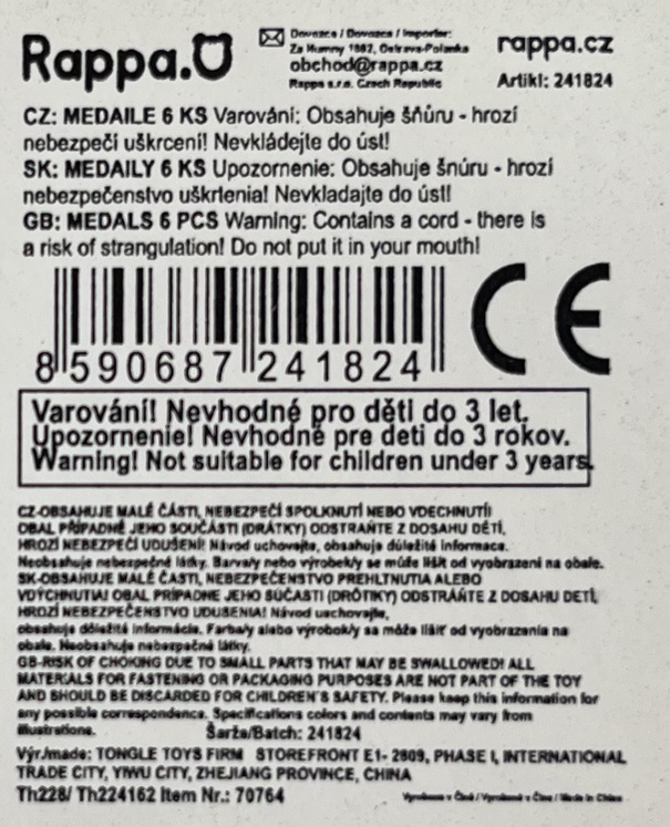 Medaile zlaté, 6 ks