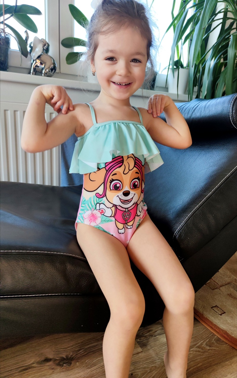 Dívčí jednodílné plavky TLAPKOVÁ PATROLA - SKY růžovo/zelenkavé