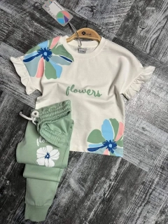 Dívčí komplet FLOWERS - zelenkavý