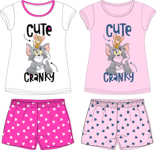 Dívčí letní pyžamo/komplet TOM a JERRY - bílo/růžové