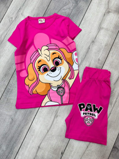 Dívčí letní komplet TLAPKOVÁ PATROLA tmavě růžový