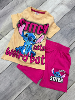 Dívčí letní komplet STITCH - tm.růžový