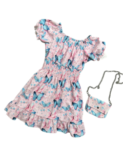 Dívčí letní šaty s motýlky + kabelka