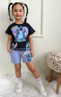 Dívčí letní komplet STITCH - černo-fialový