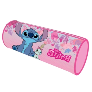 Plátěné kulaté pouzdro/penál STITCH růžové