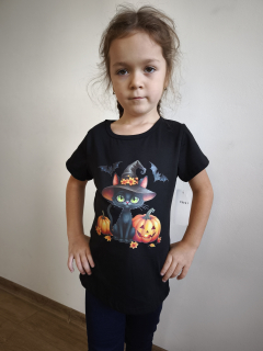 Dívčí tričko Kočka Halloween - černé