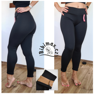 Dámské zateplené legíny - černé s hnědým 