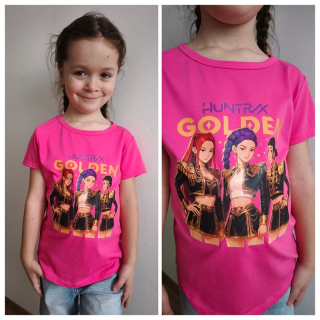 Dívčí tričko KPop Demon Hunters - HUNTRIX - růžové Golden KR