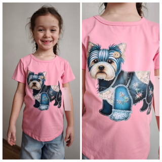 Dívčí tričko Pejsek - JORKŠÍR - růžové