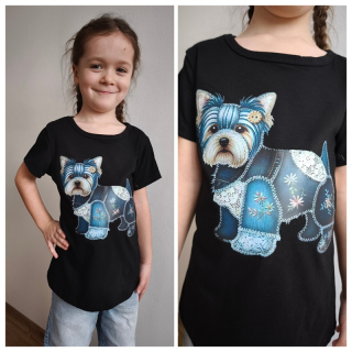 Dívčí tričko Pejsek - JORKŠÍR - černé