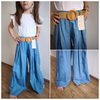 Dívčí široké letní kalhoty - modré