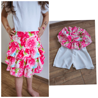 Dívčí letní sukně - růžová s květy